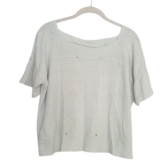$10 SALE Eileen Fisher Linen Boxy Tee Lightweight Pale Green Oversized SM - Picture 1 of 10